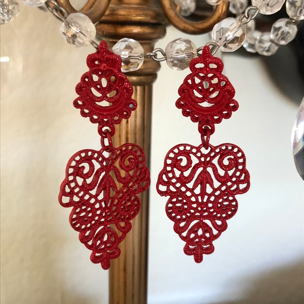 New, red Bohemia style dangle earrings - Picture 3 of 4